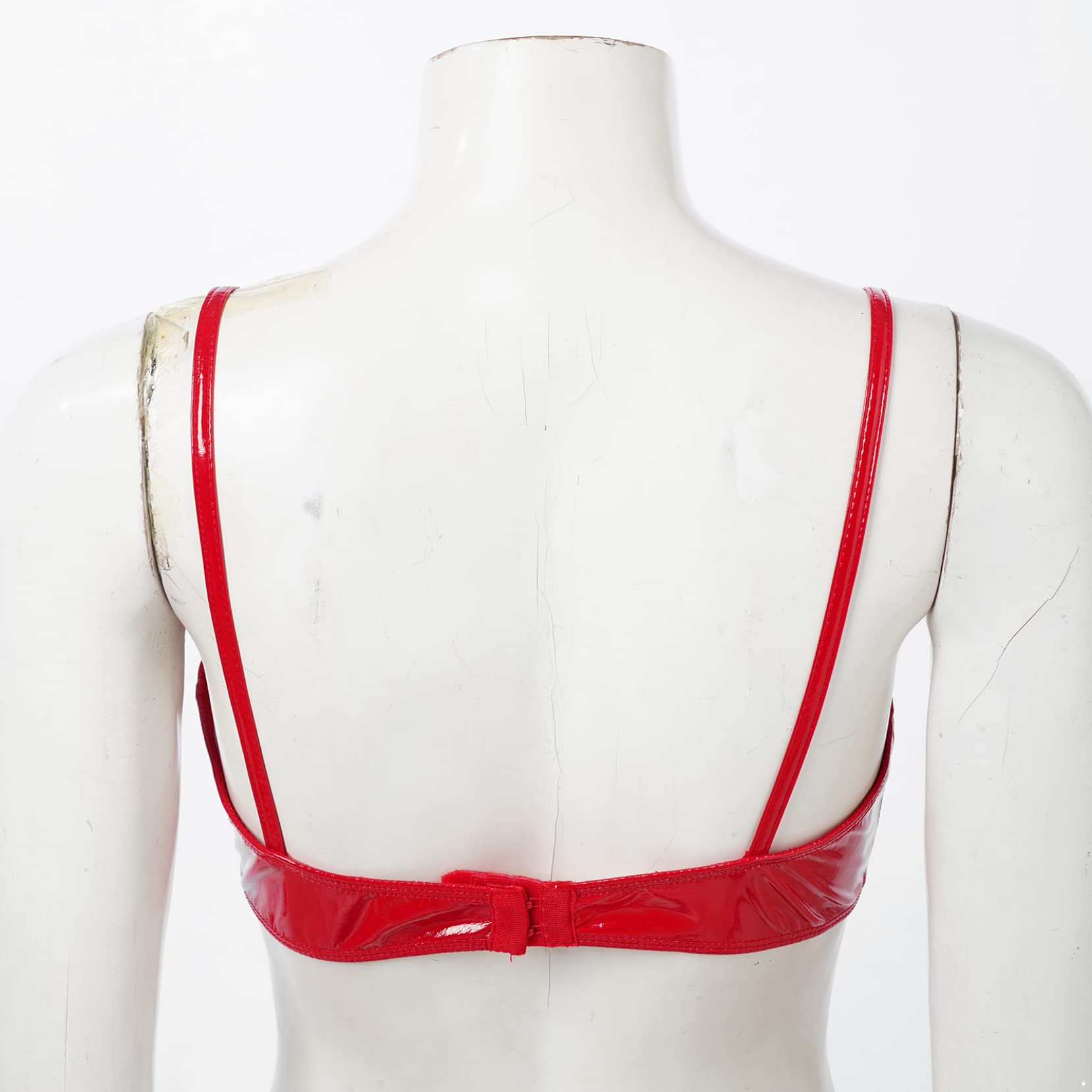 Yartina Women's Patent Leather Wet Look Bra Top Wireless Bralette Crop Top Lingerie Party Clubwear: Small Red