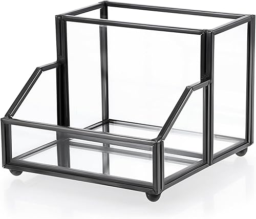 Hipiwe Soporte de cristal para tarjetas de presentación, soporte de metal para lápices, soporte de almacenamiento para escritorio, transparente, Hipiwe Soporte de cristal para tarjetas de presentación, soporte de metal para lápices, soporte de almacenamiento para escritorio, transparente,