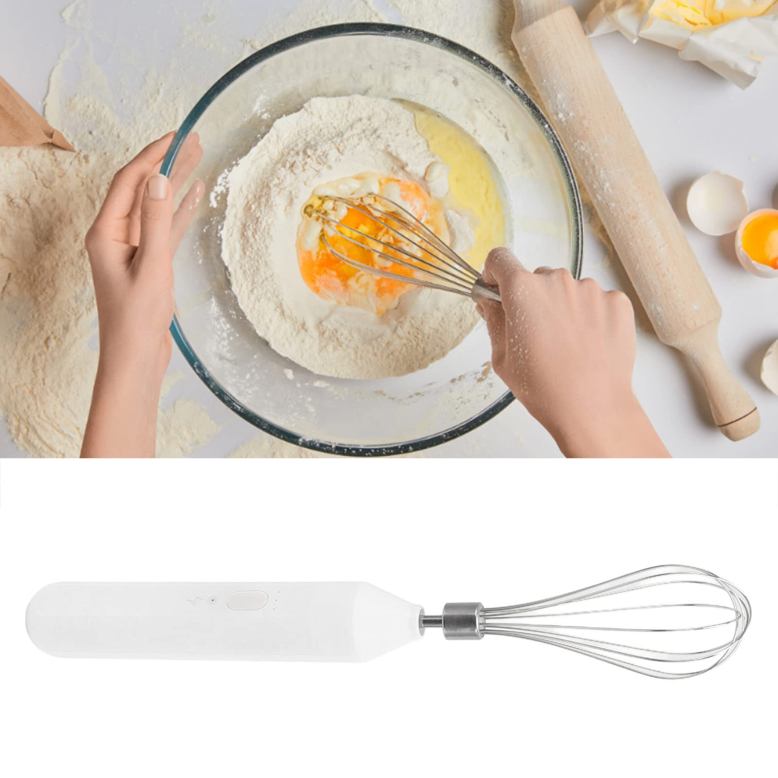 Batidora de Mano Inalámbrica Batidora de Huevos Eléctrica Recargable por USB para Preparar café (Blanco)