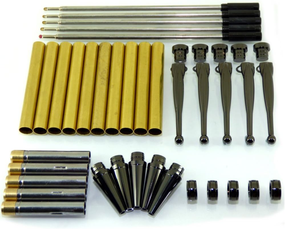 Woodturning Fancy Slimline Pen Kit Set x 5, Gun Metal Finish, Twist Mechanism