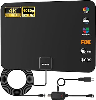 Vansky Amplified Indoor HDTV Antenna - 250 Mile Range, 1080p VHF/UHF, Detachable Amplifier & 16.5ft Coax Cable