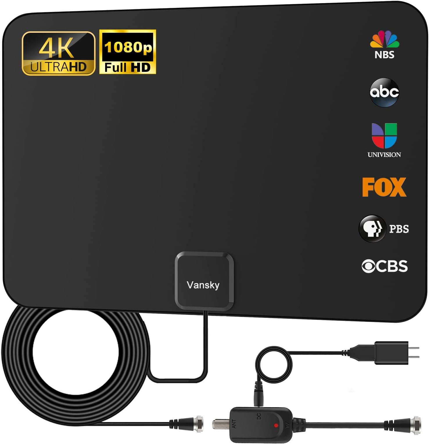 TV Antenna Indoor, Digital Amplified Indoor HDTV Antenna, 1080p VHF UHF Television Local Channels Detachable Signal Amplifier and 16.5ft Long Coax Cable