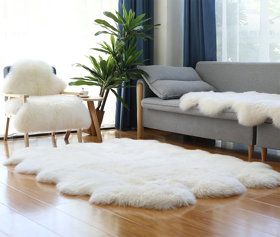 Véritable tapis en peau de mouton grand tapis en peau de mouton véritable pour salon chambre à coucher (150 x 200 cm) (4,9 x 6,1,5 m) (couleur : 4)