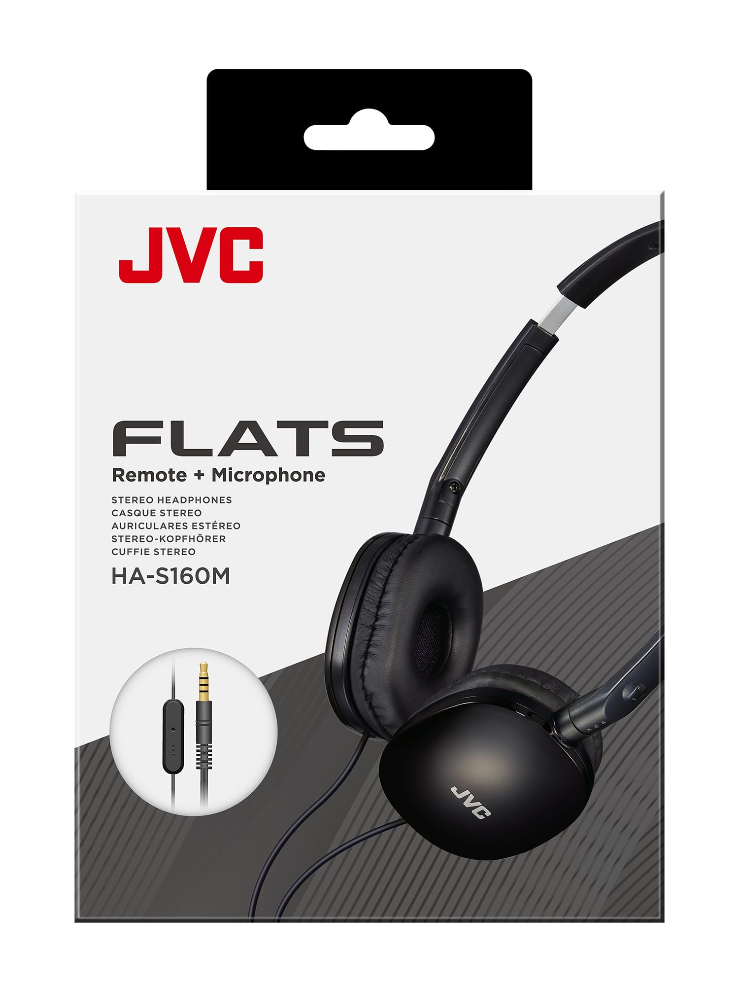 JVC HA-S160M-B - Flats składane i kompaktowe słuchawki w błyszczącym modnym kolorze, z włącznikiem/wyłącznikiem mikrofonu, idealne do telepracy i seminariów online (czarne)