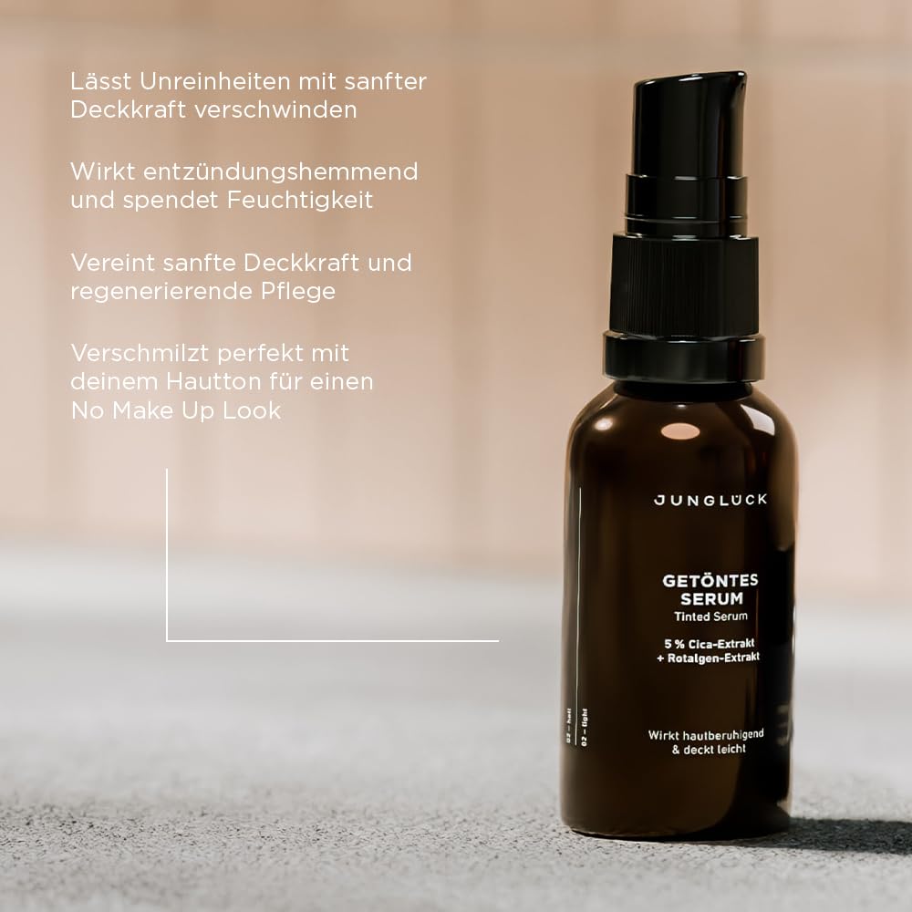 JUNGLÜCK Getöntes Serum Gesicht – Vegan | Pflegende Foundation mit Hyaluron | Gesichtsserum für einen natürlichen No-Make-Up Look mit leichter Deckkraft für einen gleichmäßigen Teint - Mittel
