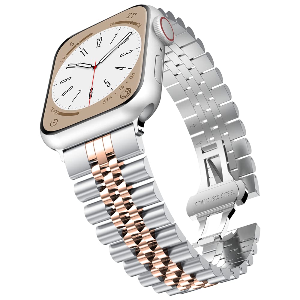 baozai Compatible with Apple Watch Band Series 9 49mm 45mm 44mm 42mm, Stainless Steel iWatch Band with Butterfly Folding Clasp for iWatch Band Ultra2/Ultra/Series 9/8/7/6/5/4/3/2/1