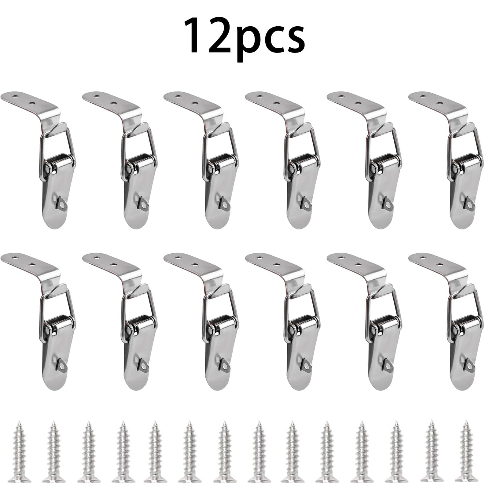 Tucireat 12 Pezzi Chiusura a Leva,Chiusura a Molla Con Viti,Chiusura Ad Angolo Di Sicurezza in Acciaio Inox,Chiusura a Scatto Per Scatola, Cassetta Degli Attrezzi, Cassetto, Armadio(76 x 24mm,Argento)