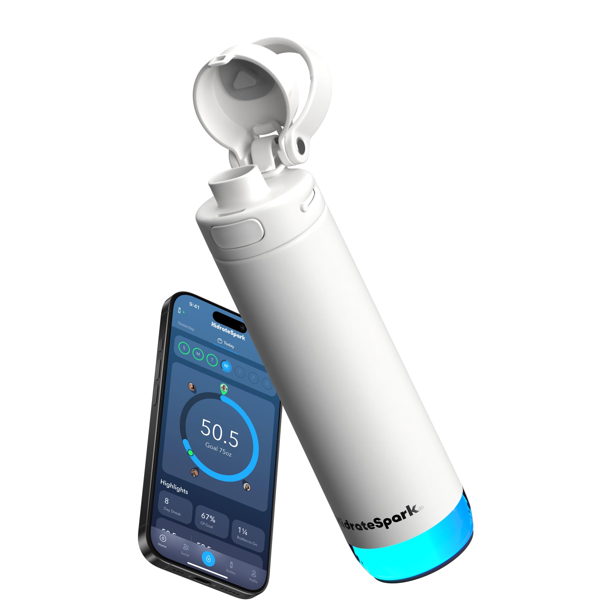Hidrate Spark PRO 2 – Smart Bottle with Drink Reminders & Water Tracking, Great Gift Idea for New Year Resolutions – 621ml – Syncs with Apple Health, Fitbit, Smart Rings & Watches - Chug White — image 1