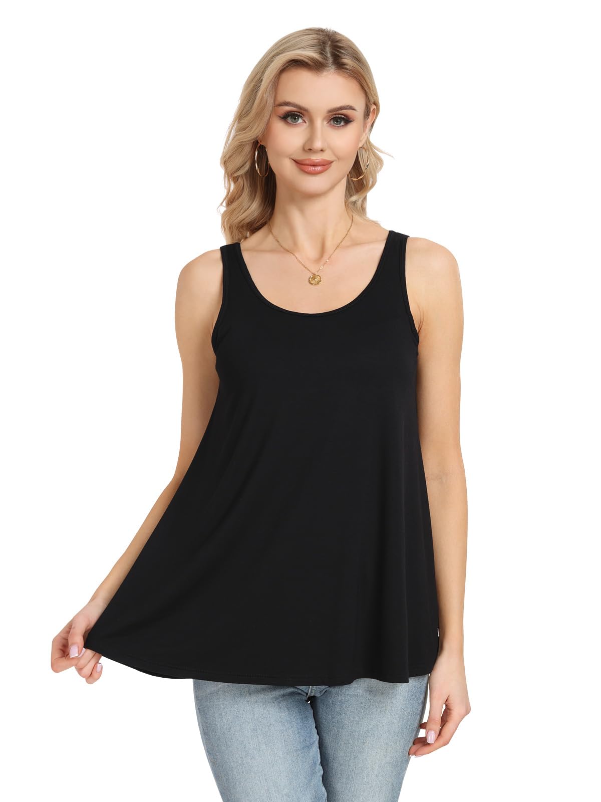 Ymmchy Damen Tank Top mit Integriertem BH Unterhemden Stretch Loose Fit Ärmellose Tops S-XXXXL