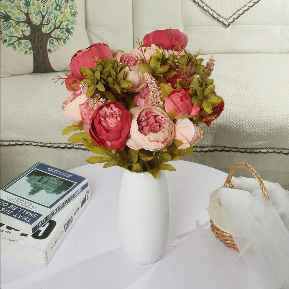 Ulalaza Fake Flowers Vintage Artificial Peony Silk Flowers Bouquet Wedding Home Decoration,13 Stems
