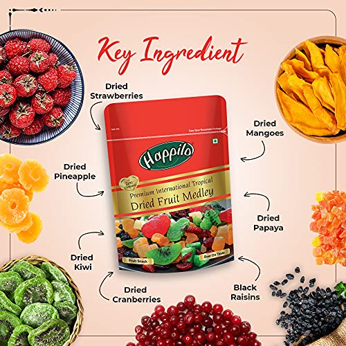 Image of Happilo Premium International Dried Tropical Fruit Medley 200g | Healthy Snacks, Dry fruits|Wholesome & Vitamin Rich Healthy Snack | No Artificial Colors | No Preservatives (Pack of 3)