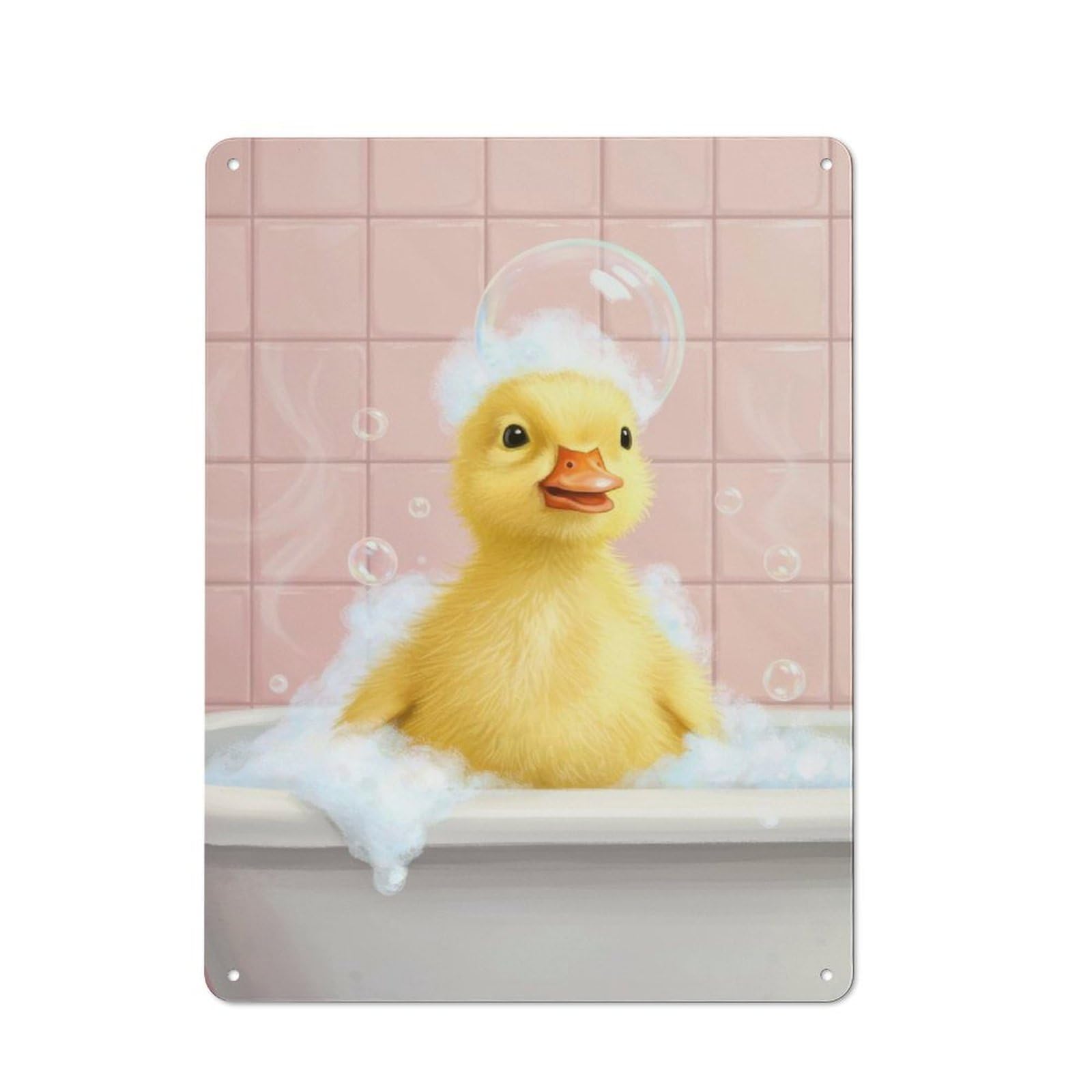 Junmoney Style-19 Vintage Duckling In Bathtub With Bubbles Metal Plaque 40X30cm, Kitchen Wall Decor For Restaurant, Kitchen, Counter Or Breakfast Nook