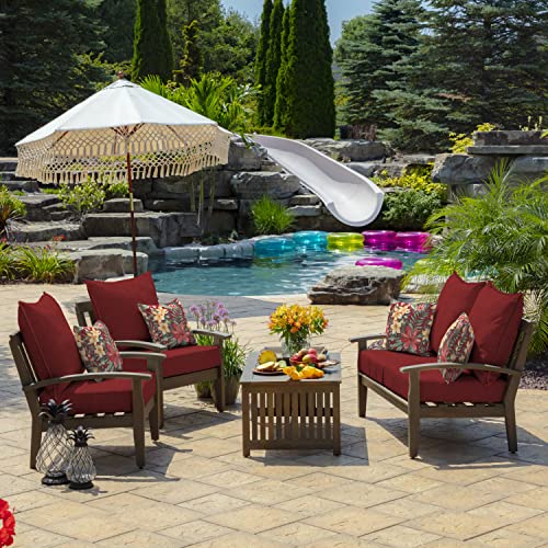 Image of Arden Outdoor Deep Seat Cushion Set (2-Pack), 22 in x 24 in, Weather-Proof, Rain-Proof, Fade Resistant Patio Cushion for Chair, Sofa, and Couch Ruby Red Leala