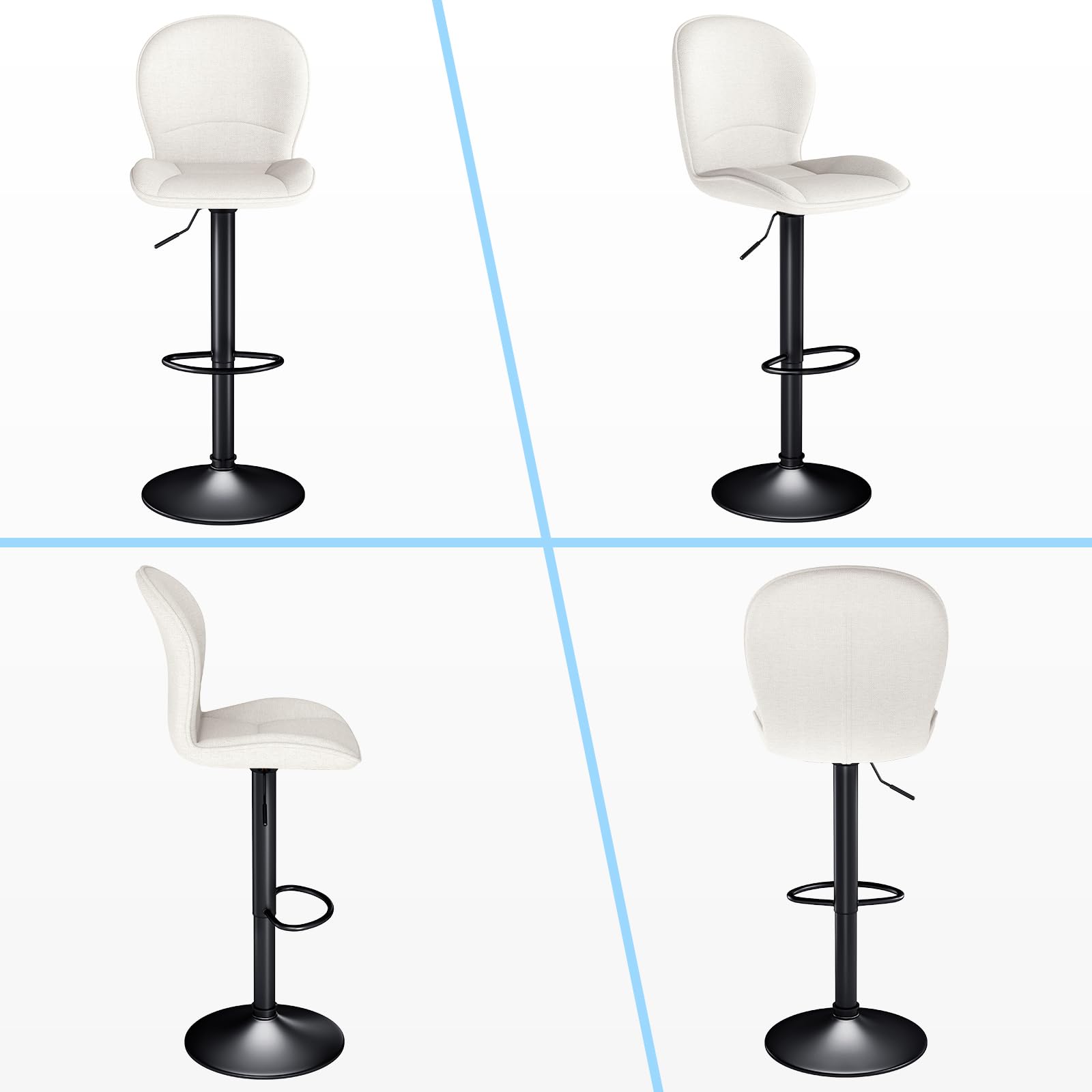 LEWE Tabourets de Bar Modernes Lot de 2, Réglables en Hauteur Chaise de Bar Pivotant à 360°, avec Dossier, Repose-Pieds Métallique pour Cuisine Bar, Salle à Manger, Salon-Beige