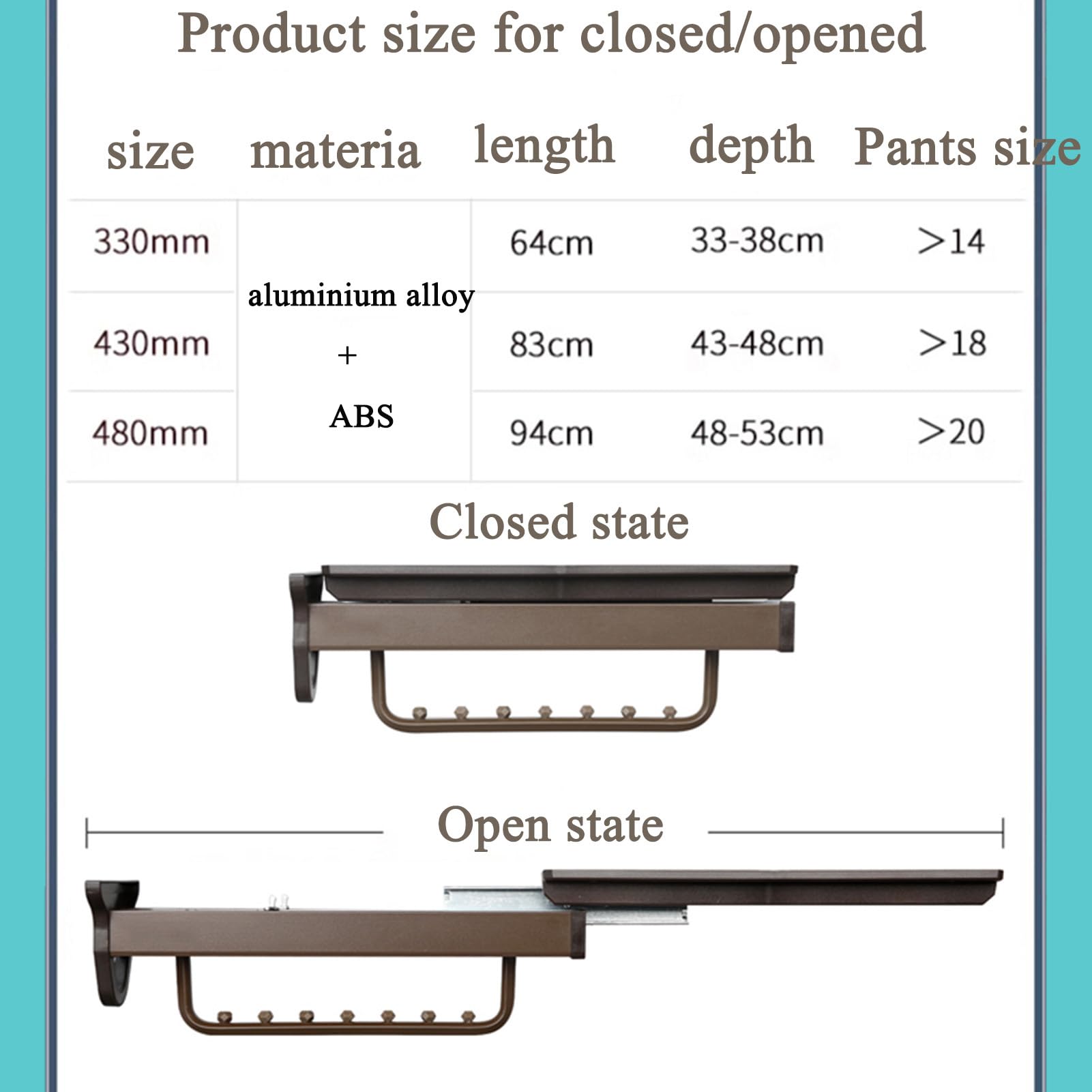 Appendiabiti estensibile, salvaspazio, multifunzione, sistema di facile sospensione, design estraibile da 480 mm per una comoda organizzazione dei vestiti
