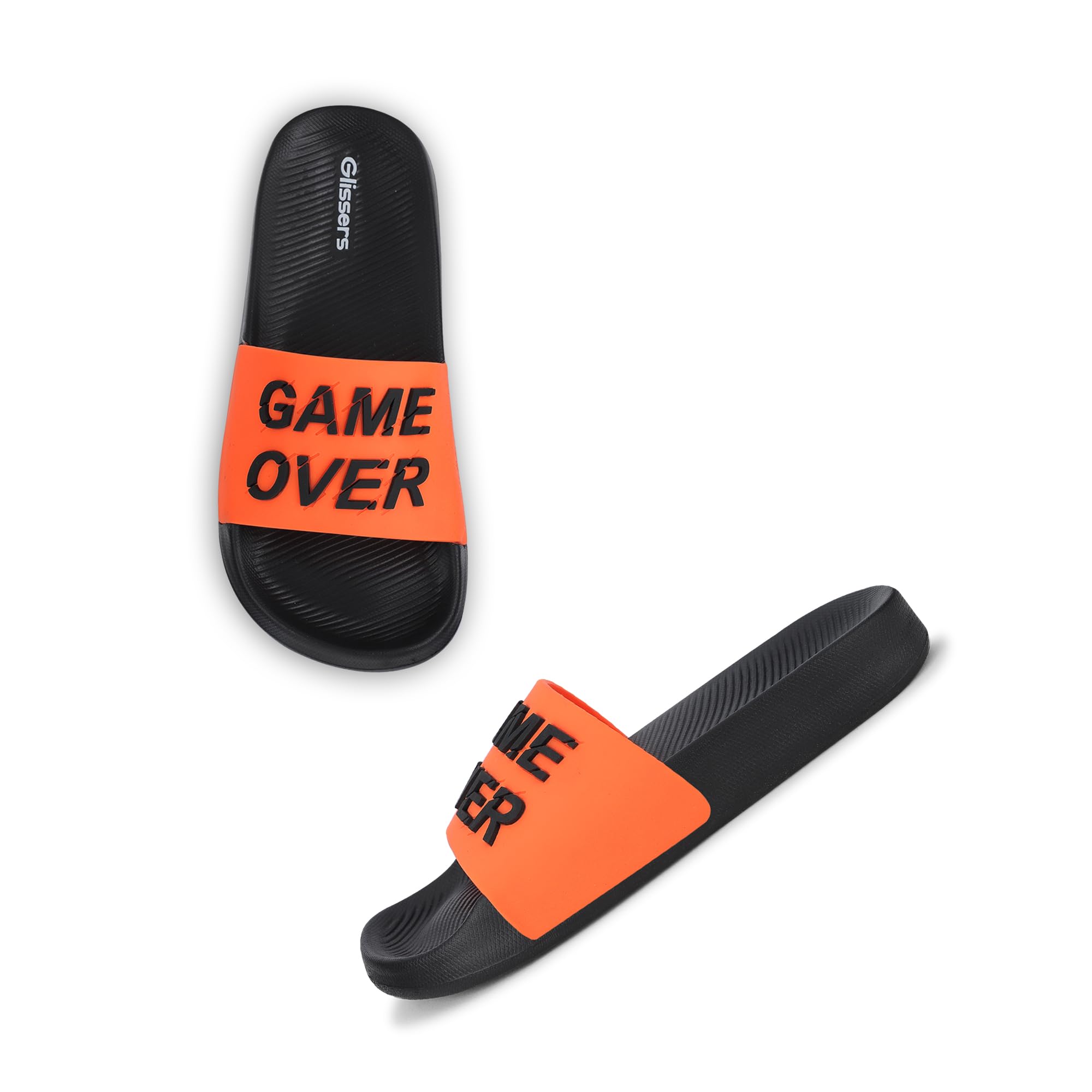 GLISSERS Orange Game Over Embossed Open-Toe Comfortable Kids Flip-Flops Slippers Stylish Slides and Soft Chappals for Boys Footwear (B0D4VX5MXM) Amazon Price History, Amazon Price Tracker