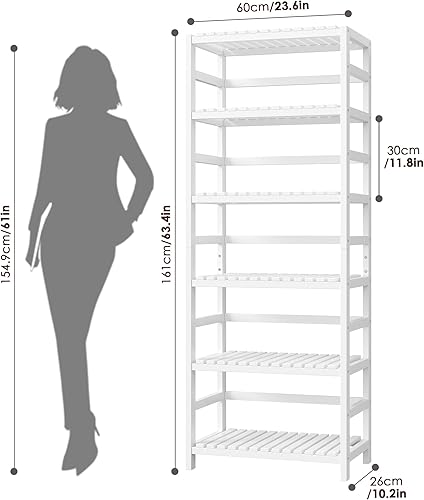 Miniatura 3 de FOTOSOK Juego de 2 Estantes de Bambú de 6 Niveles, Librero de Bambú con Estantes Ajustables, Unidad de Estante de Almacenamiento Independiente