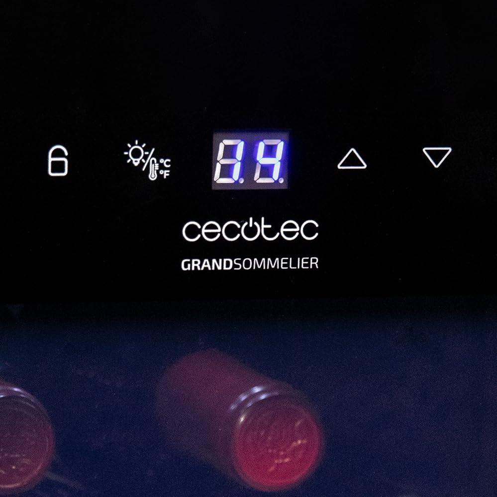Cecotec Vinoteca 12 botellas Bolero grandsommelier 1230 coolcrystal, Enfriamiento termoeléctrico, Temperatura regulable entre 8º y 18ºC, Control táctil, Display, LED interior, Gas no nocivo.