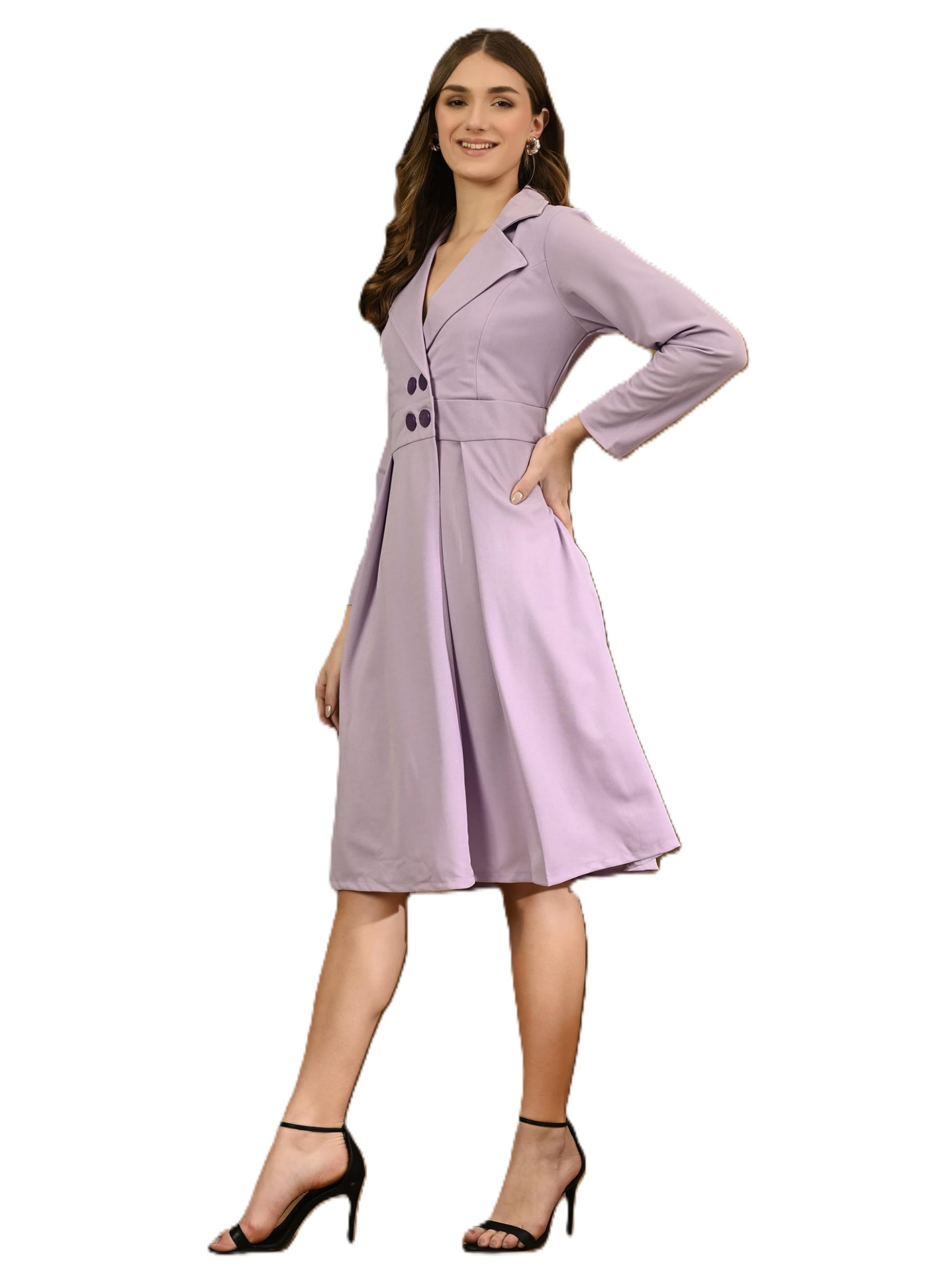 Women’s Elegant Cotton Blend Long Flared Dress Coat | Stylish Lavender Winter Overcoat with Pleats, Side Pockets & Double-Breasted Closure for Office & Casual Wear-picture-39