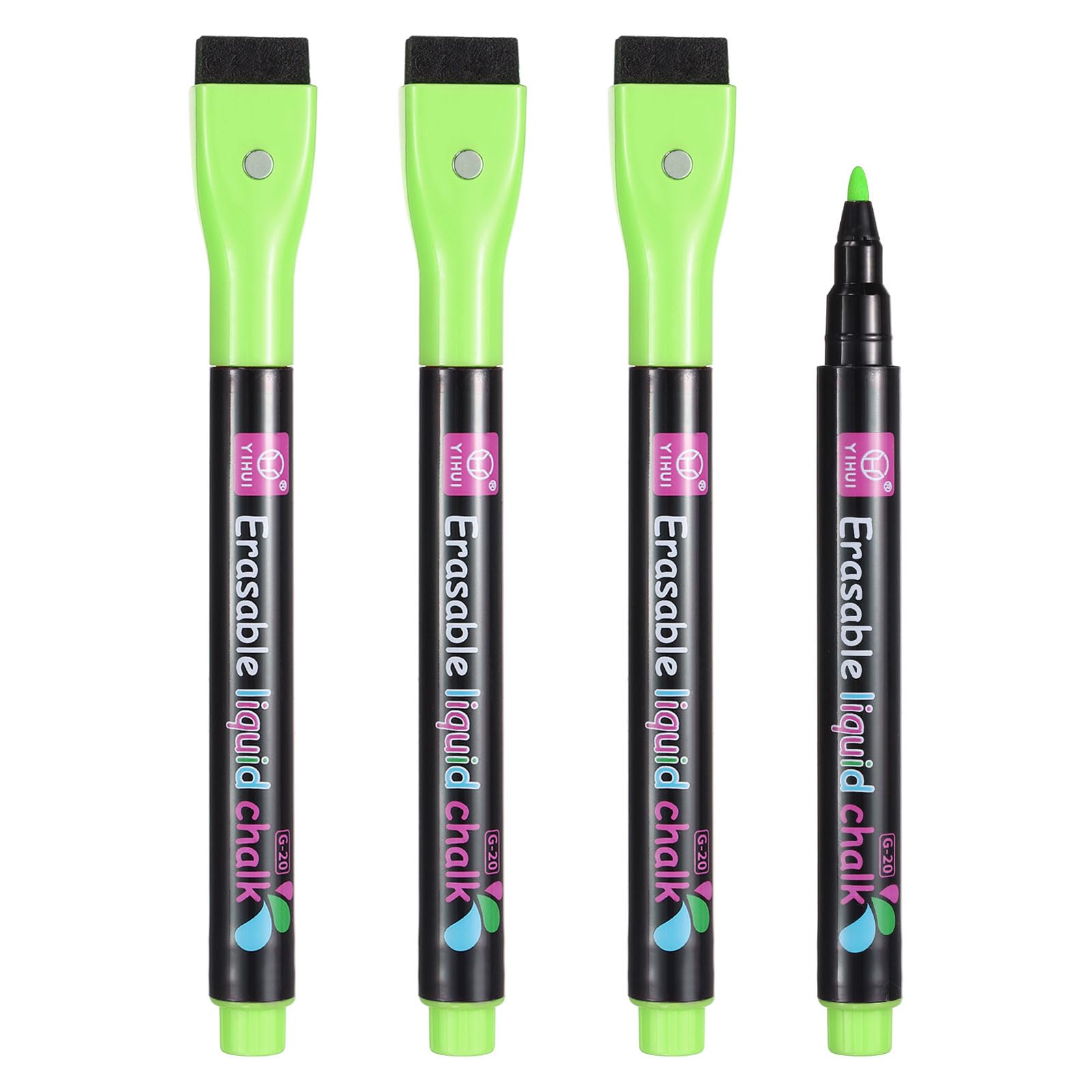 PATIKIL Magnetic Liquid Chalk Markers, 4Pcs Whiteboard Markers Thin Wet Erase Chalk Pens Colorful Fine Tip with Dry Eraser for Whiteboard LED Note Board Blackboard Planning, Green