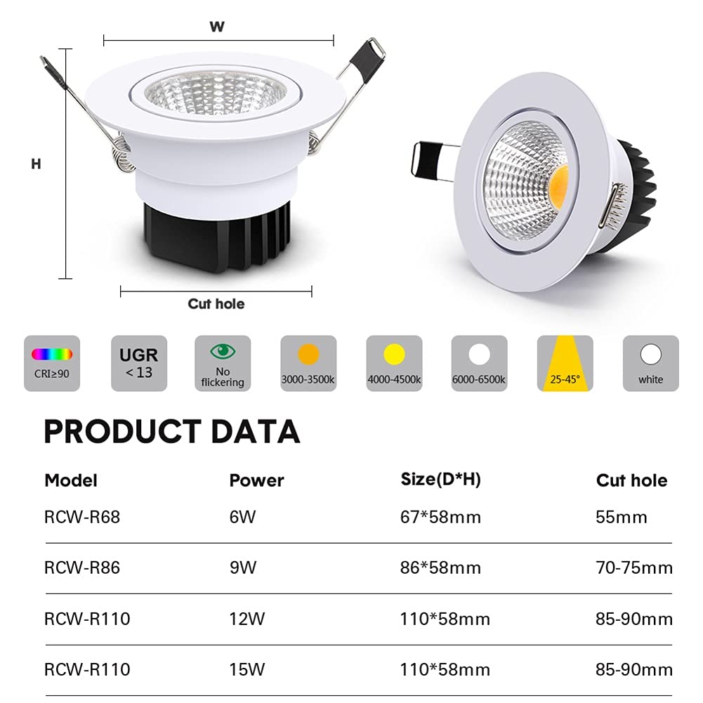 Chillers Foco Empotrable LED Giratorio Incluye 4 Fuentes de Luz Focos Empotrables Plafón Empotrable en Níquel Plafón Empotrable (Color : Warm White, Size : Chrome 9W Dimmable)