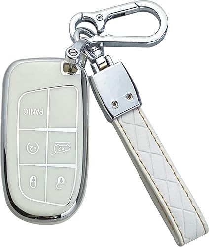 Yuebutor Funda para llavero compatible con Jeep Grand Cherokee Compass Cherokee Renegade, accesorios protectores de llavero (blanco)