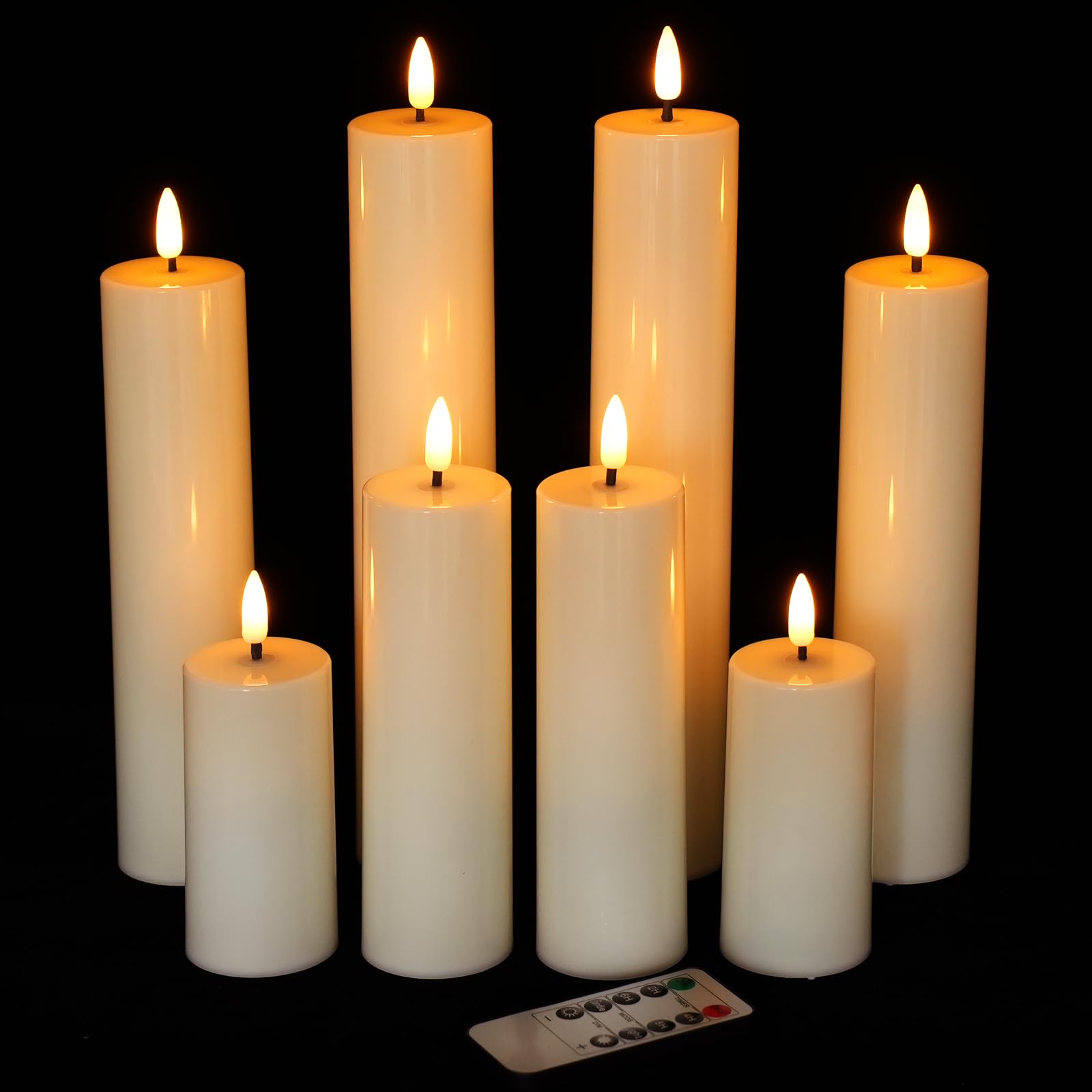 Flameless Waterproof Led Candles Pack of 8 (H 5" 7" 9" 11" x D 2") Outdoor Indoor Waterproof Battery Operated Candles with Remote Timer for Home Wedding Decor
