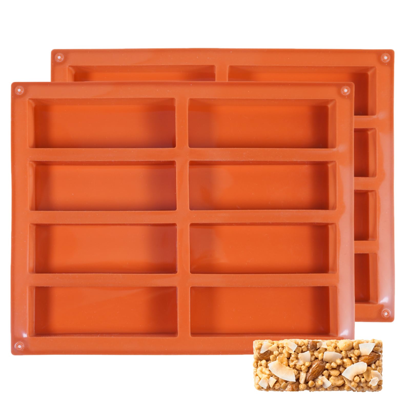MKNZOME 2pcs Large Rectangle Silicone Moulds for Baking, 8 Cavity Chocolate Bar Moulds for Granola Bars Chocolate Truffles Brownies Cheesecakes Cornbread Puddings Butter Energy Bar Molds