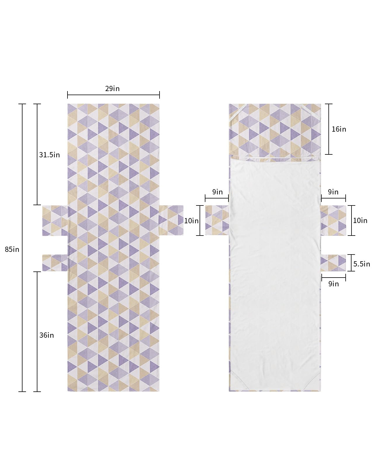Purple Yellow Geometric Beach Lounge Chair Towel Cover, Soft Chaise Lounge Towel with Side Pockets Patio Pool Chairs Cover for Beach/Pool Sunbathing 29x85 Modern Triangle Abstract Art