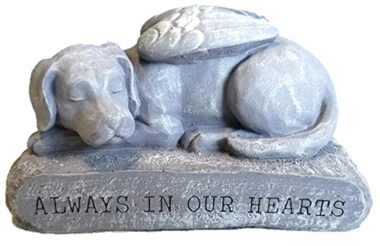 RK Collections Dog Memorial Statue/Pet Memorial Statue/Sleeping Dog Grave Marker Stone with Feathered Angel Wings for Outdoor or Indoor (Natural Stone Color Finish)