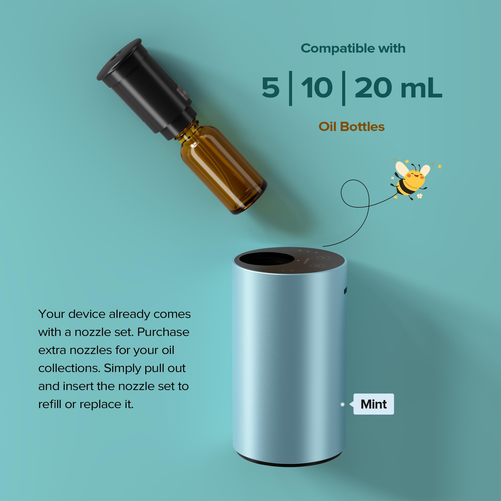 Kit de démarrage avec diffuseur d'huiles essentielles sans eau avec 30 ml d'huile parfumée inspirée par Ritz-C, mini machine à air parfumée portable de qualité supérieure à piles pour la maison, la