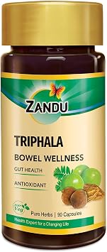 كبسولات Zandu Triphala ، تدعم صحة الأمعاء والأمعاء الصحية ، وتساعد على تعزيز المناعة ومفيدة للهضم ، خصائص مضادة للأكسدة - 90 كبسولة نباتية
