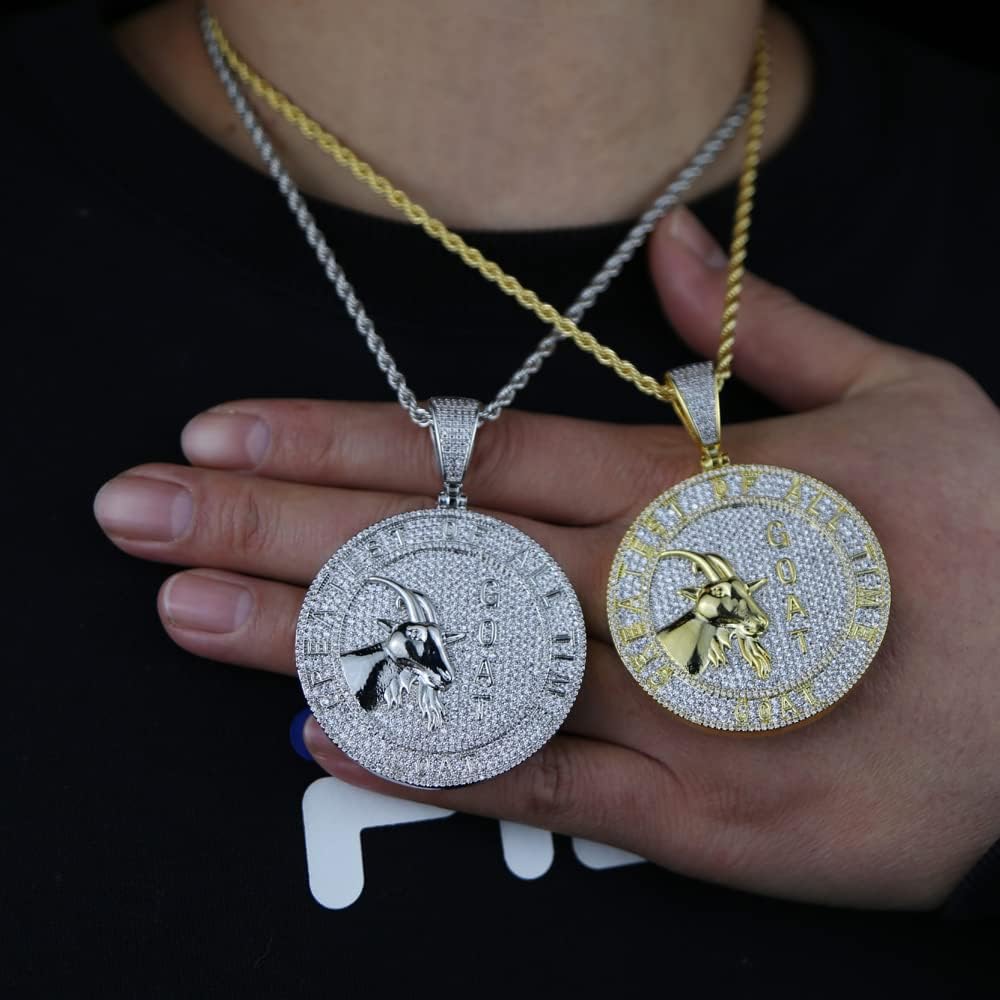 Greatest Of All Time Goat Hip Hop Pendant Necklace For Men Round Shaped Micro Paved 5A Cubic Zirconia