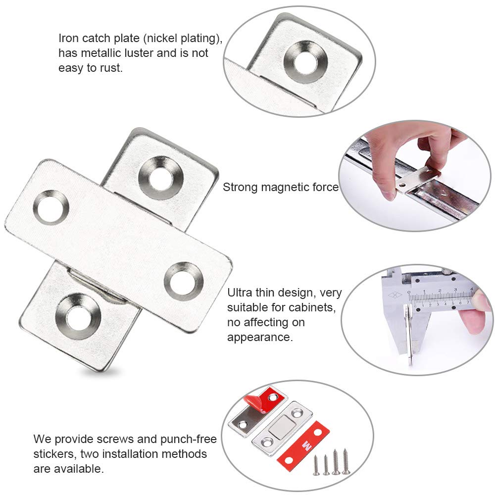 Lot De 5 Paires Loquets Magnétiques Avec Aimants Néodyme - Pour Meuble, Acier Inoxydable