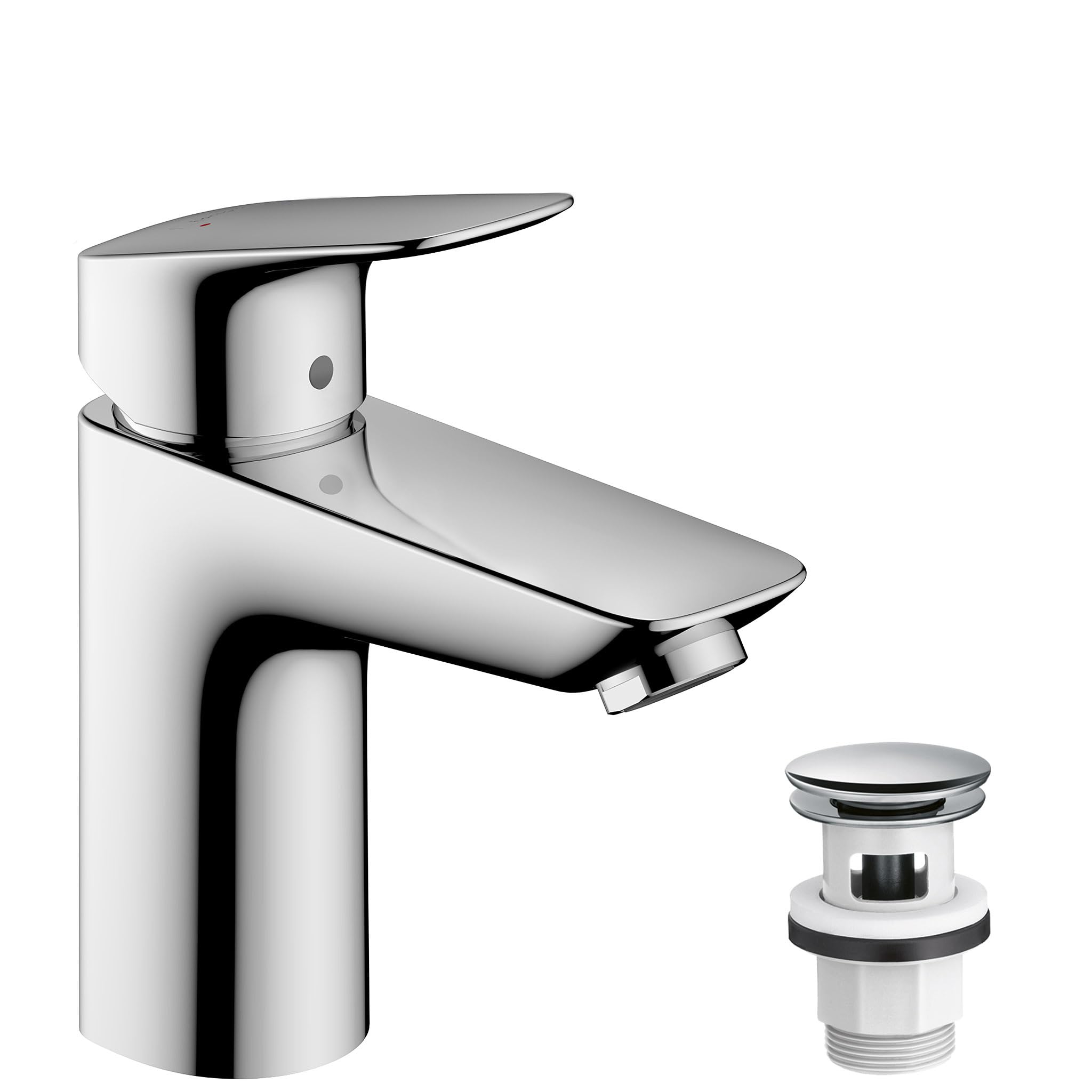 hansgrohe Logis Basin Mixer Tap 100 with Push-Open Waste, Chrome, 71107000