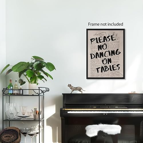 Miniatura 5 de ZERFVTG Arte de pared de periódico retro, divertido póster en blanco y negro con texto en inglés "Please No Dancing on Tables", impresiones en