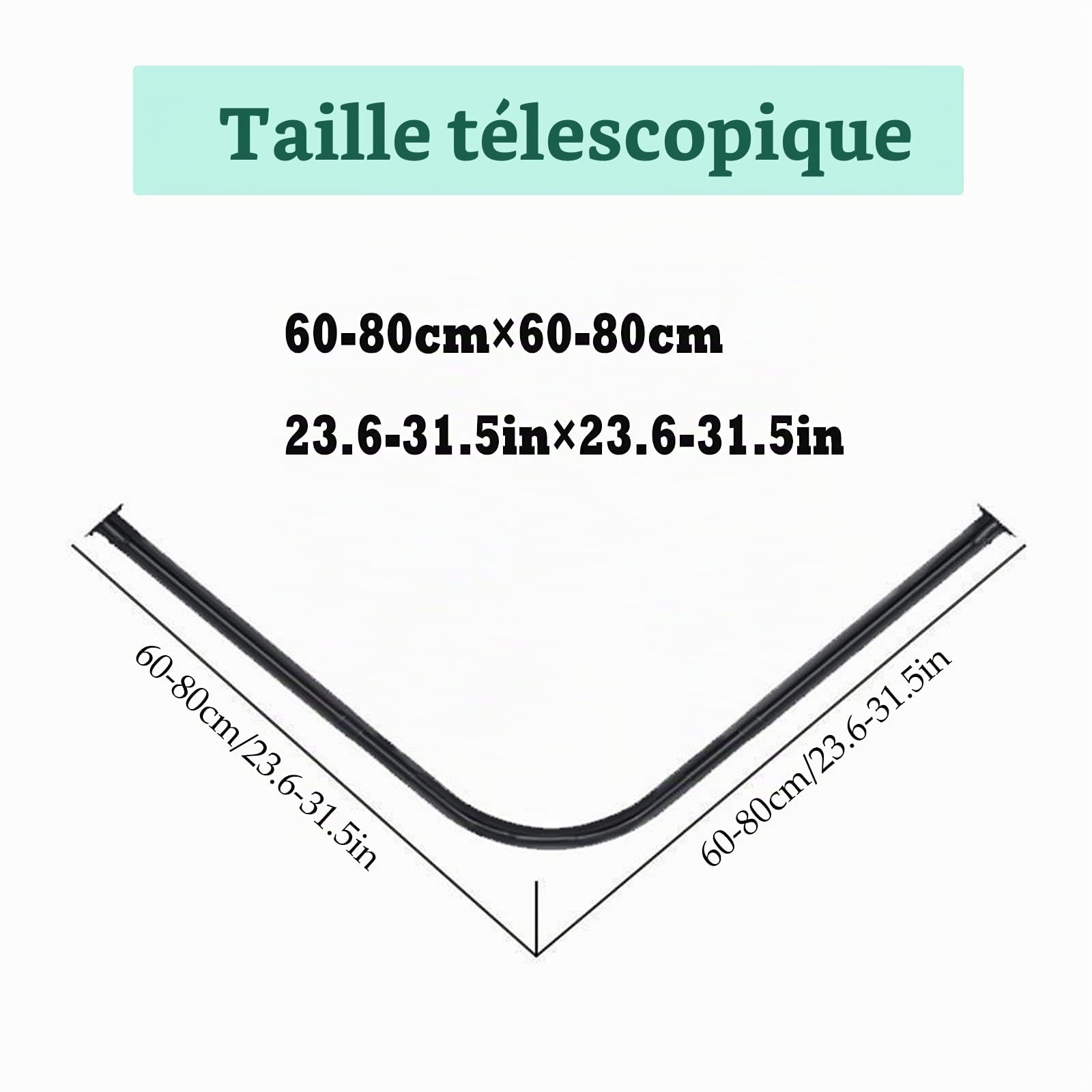 Barre De Douche Extensible sans Percage Angle en Forme De L,RéGlable Tringle De Rideau De Douche Courbé d'angle Bain Baignoire Acier Inoxydable(Size:60-80cm*60-80cm)