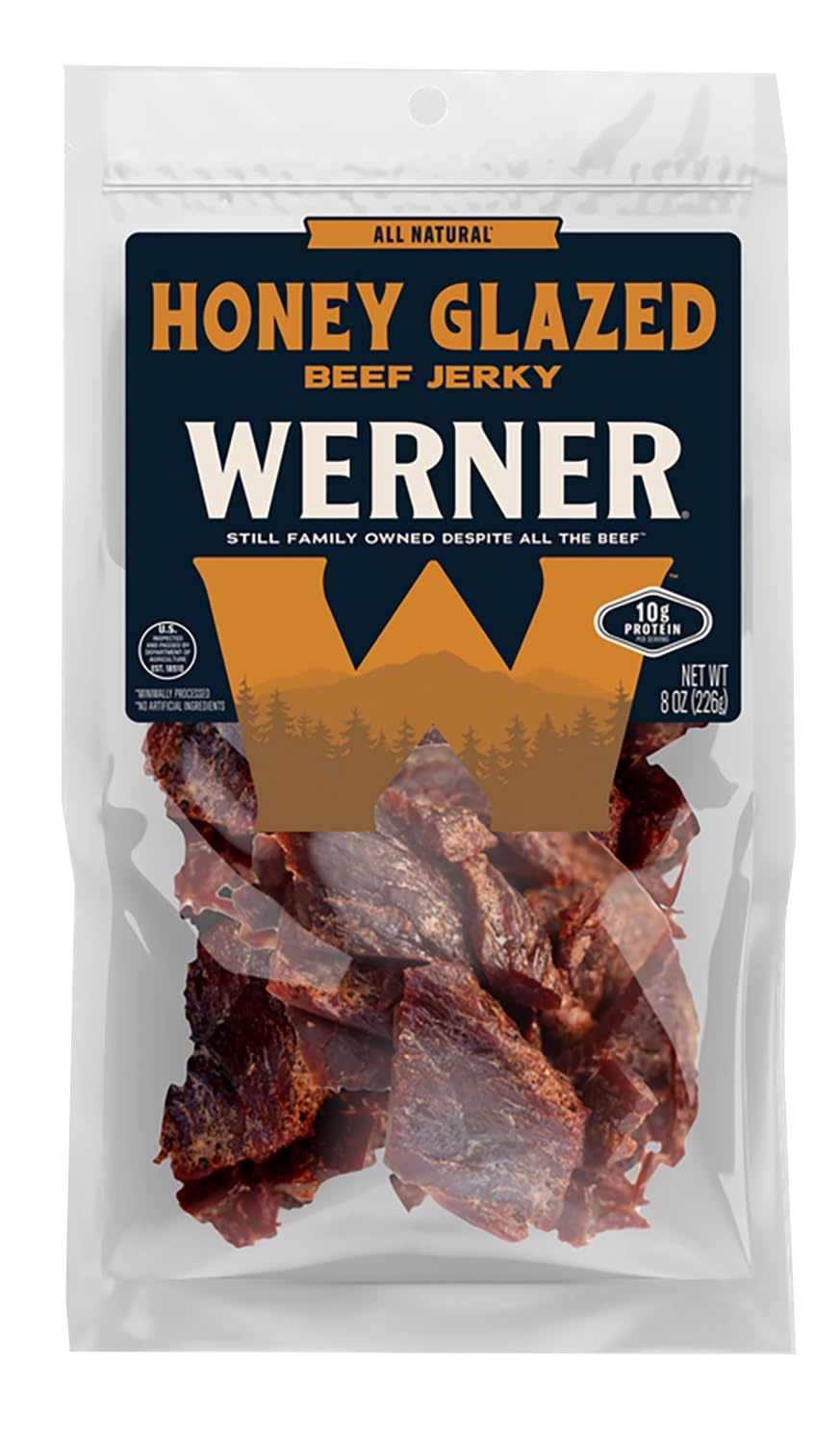 Beef Jerky All Natural Meat Snack Half Pounder – High Protein Snack, Gluten-Free, No Artificial Ingredients, No Added MSG (8 Ounce) (Honey Glazed)