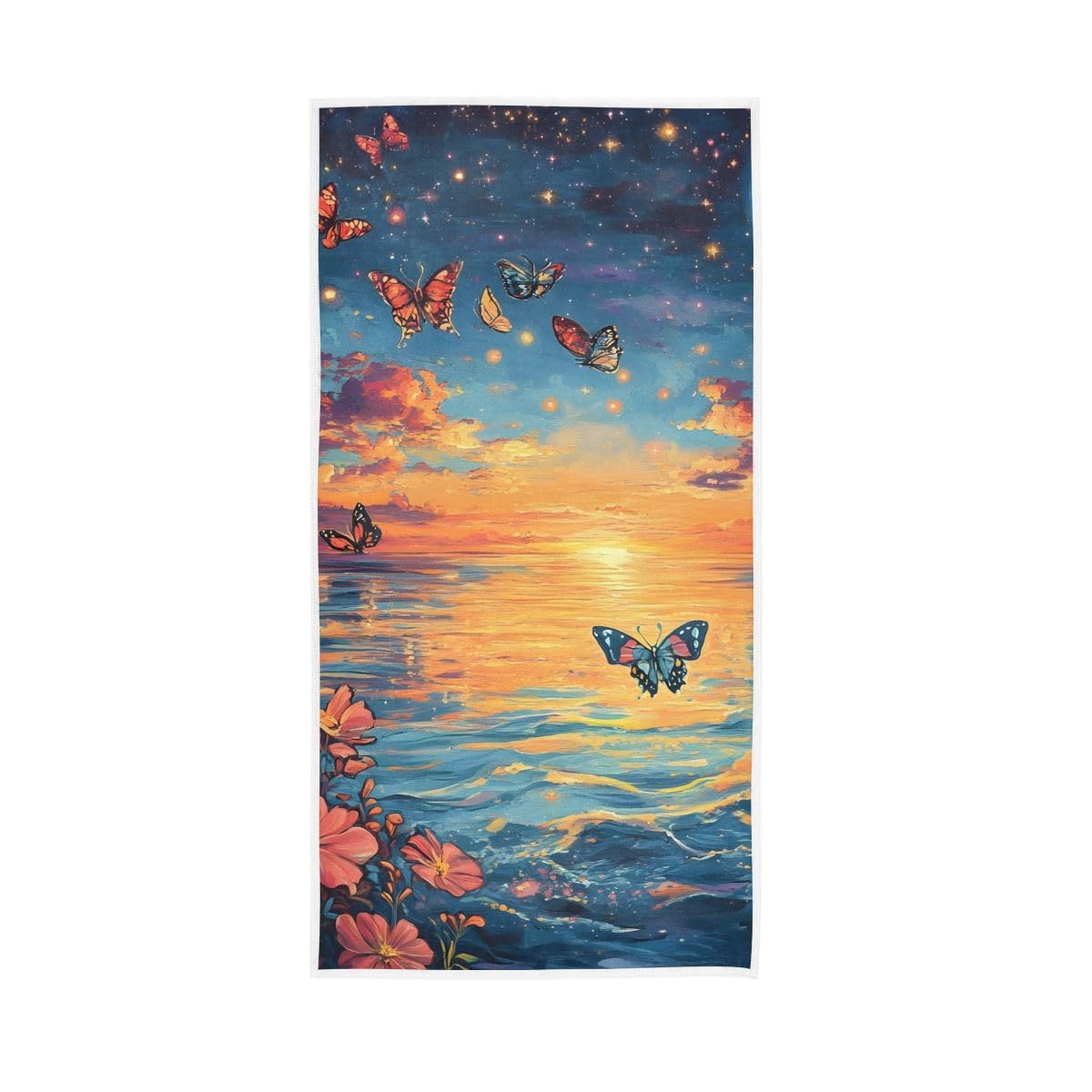LSRCPD Colorful Butterflies Ocean Hand Towels, Multipurpose Cotton Hand Towels for Bathroom, Gym, Hotel, Spa 15 x 30 Inches