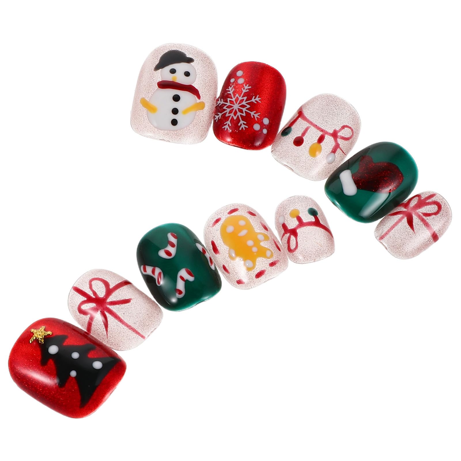 5 Sets Kurze Weihnachtliche Press On Nägel mit Kunststoff, Rund,