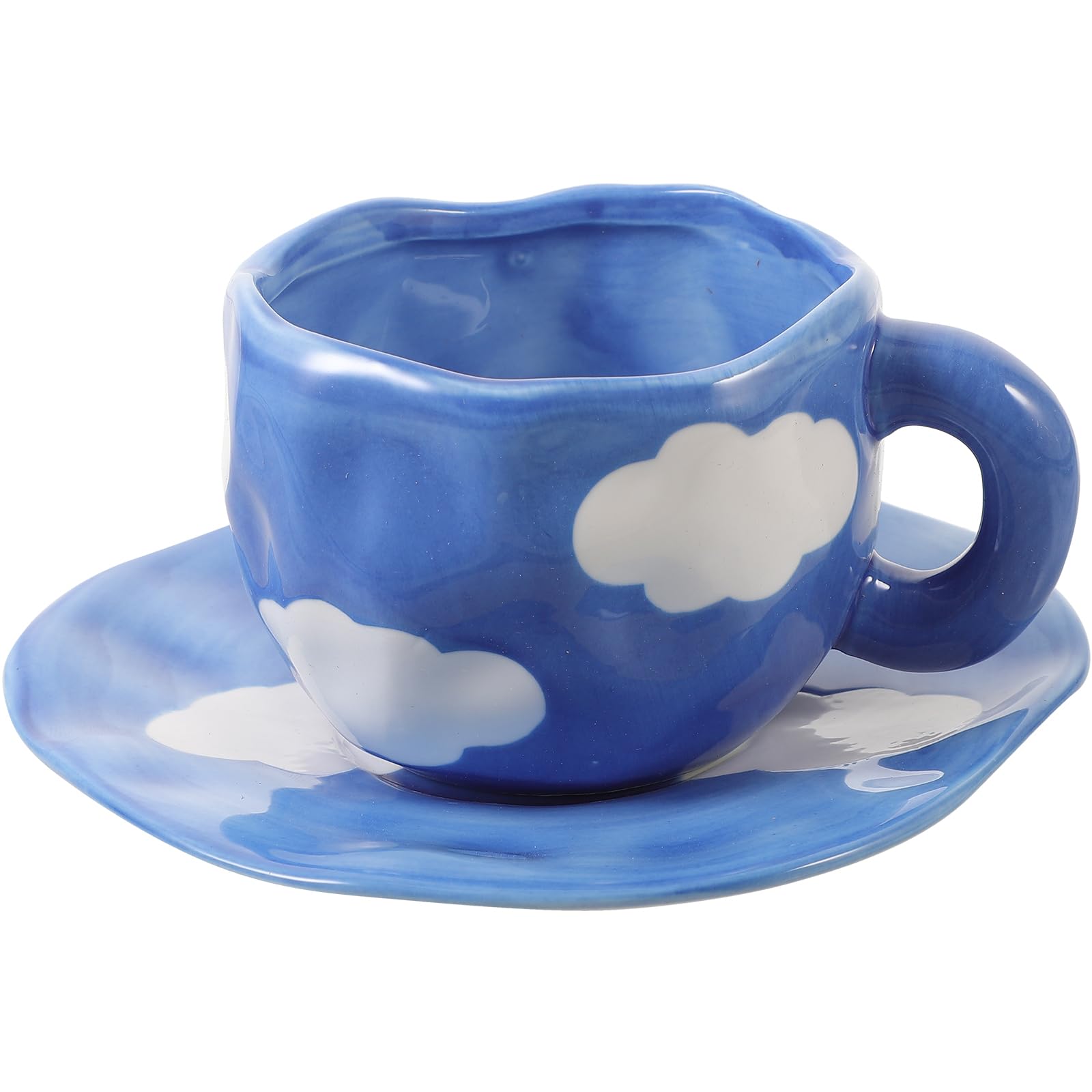 TOPBATHY Taza de Desayuno de Cerámica Azul 201-300ml, Juego 1 | Café y Té, Uso en Oficina o Cafetería, Diseño Sencillo Líneas Bonitas, Uso Versátil