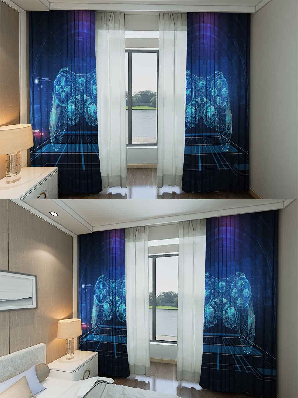 Tende per finestre a tema gioco moderno per adolescenti, videogiochi, console gamepad, design fantascienza, decorazione per camera da letto o soggiorno, 168 x 183 cm