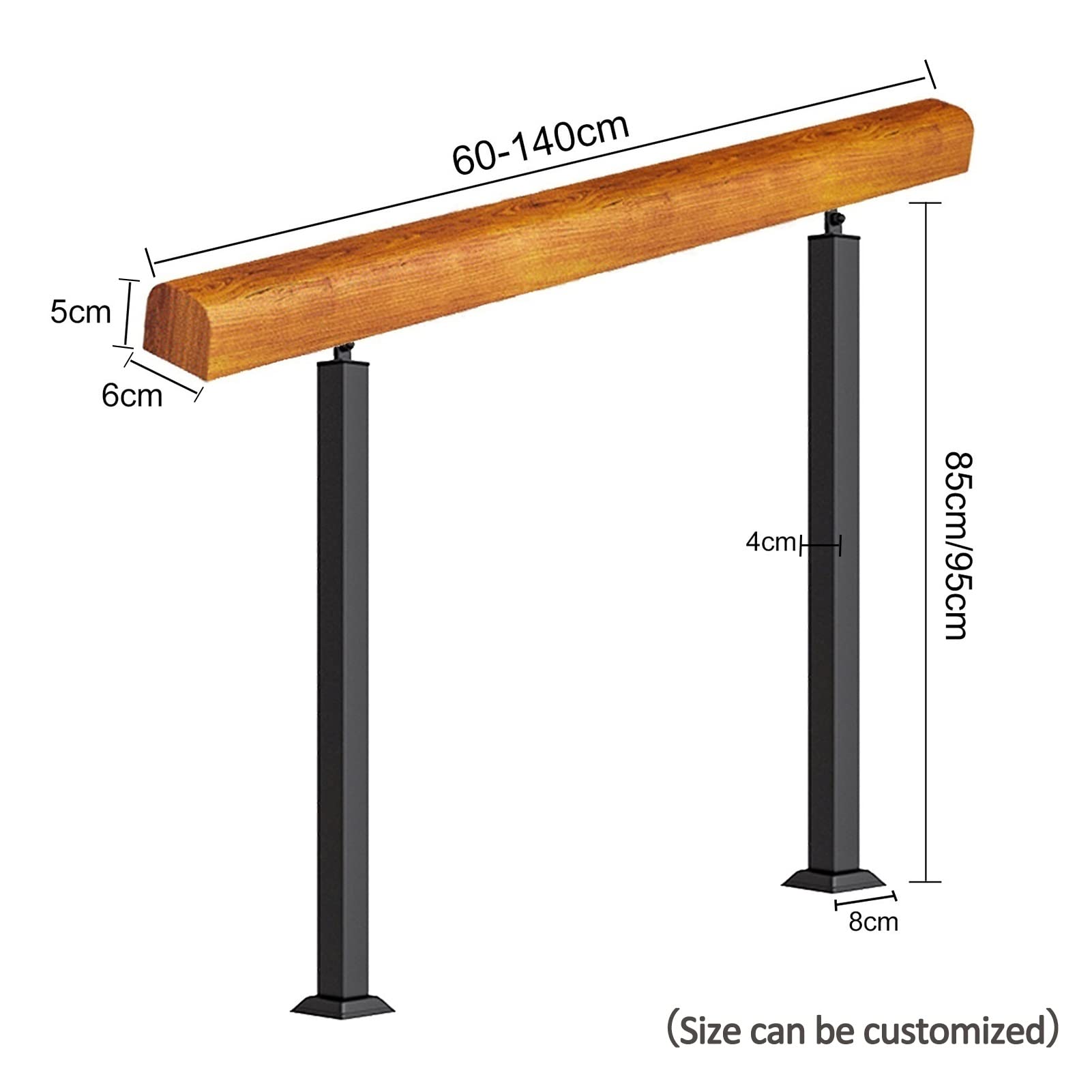 Binario in legno da 100 cm con pali in ferro battuto, in legno massiccio e ferro, altezza 85 cm, lucido, per decorazioni domestiche Ele & Slish Interior Design