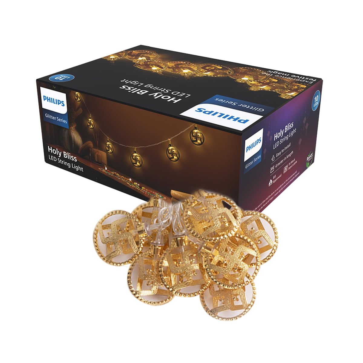 Philips 4M 10 LED Holy Bliss String Light | Decorative Ladi Light for Diwali, Wedding, Festival, Party, Wall & Window Decoration | Warm White, Pack of 1-image-12