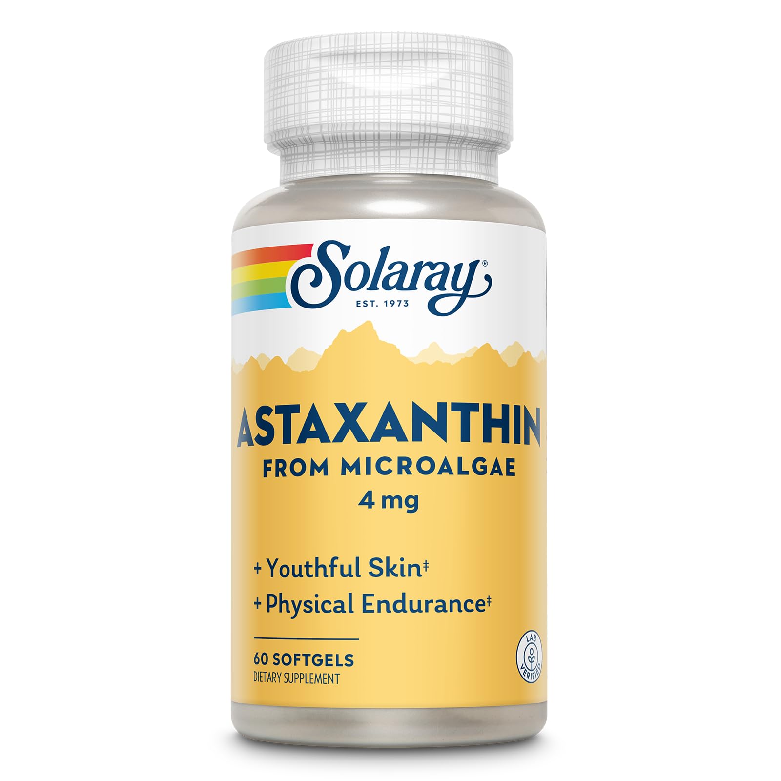 SOLARAY Astaxanthin 4mg - Astaxanthin Supplements from Microalgae - Naturally Sourced - Supports Physical Endurance and Healthy, Youthful-Looking Skin - Lab Verified - 60 Servings, 60 Softgels