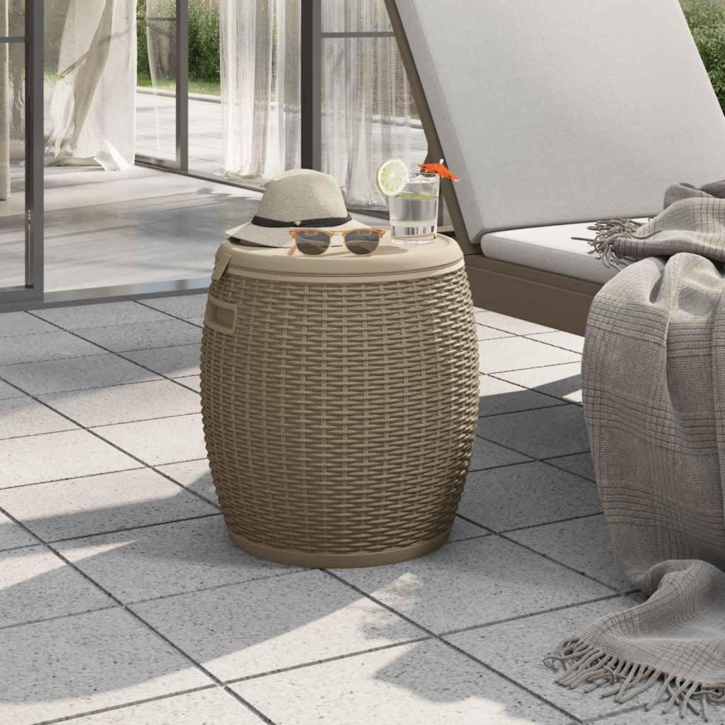 Cassapanca da giardino 4 in 1, marrone chiaro, in polipropilene con effetto rattan, 42,5 x 42,5 x 44 cm, capacità 37 litri, resistente alle intemperie e ai raggi UV, come contenitore