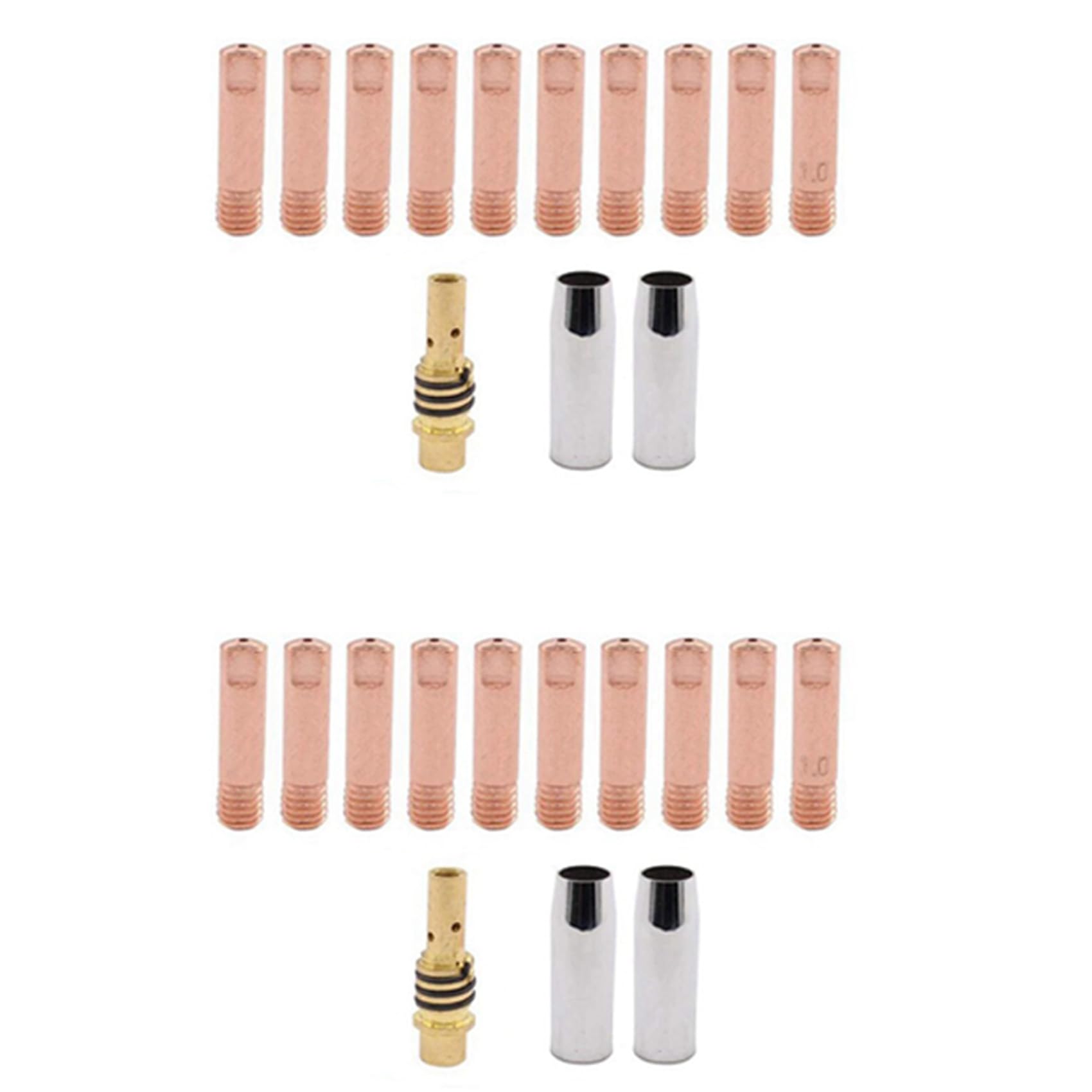 Jnchdghwa Silver&Gold 26Pcs 14Ak Welding Torch Consumables 0.9Mm Mig Torch Gas Nozzle Tip Holder Of 15Ak Mig Welding Torch