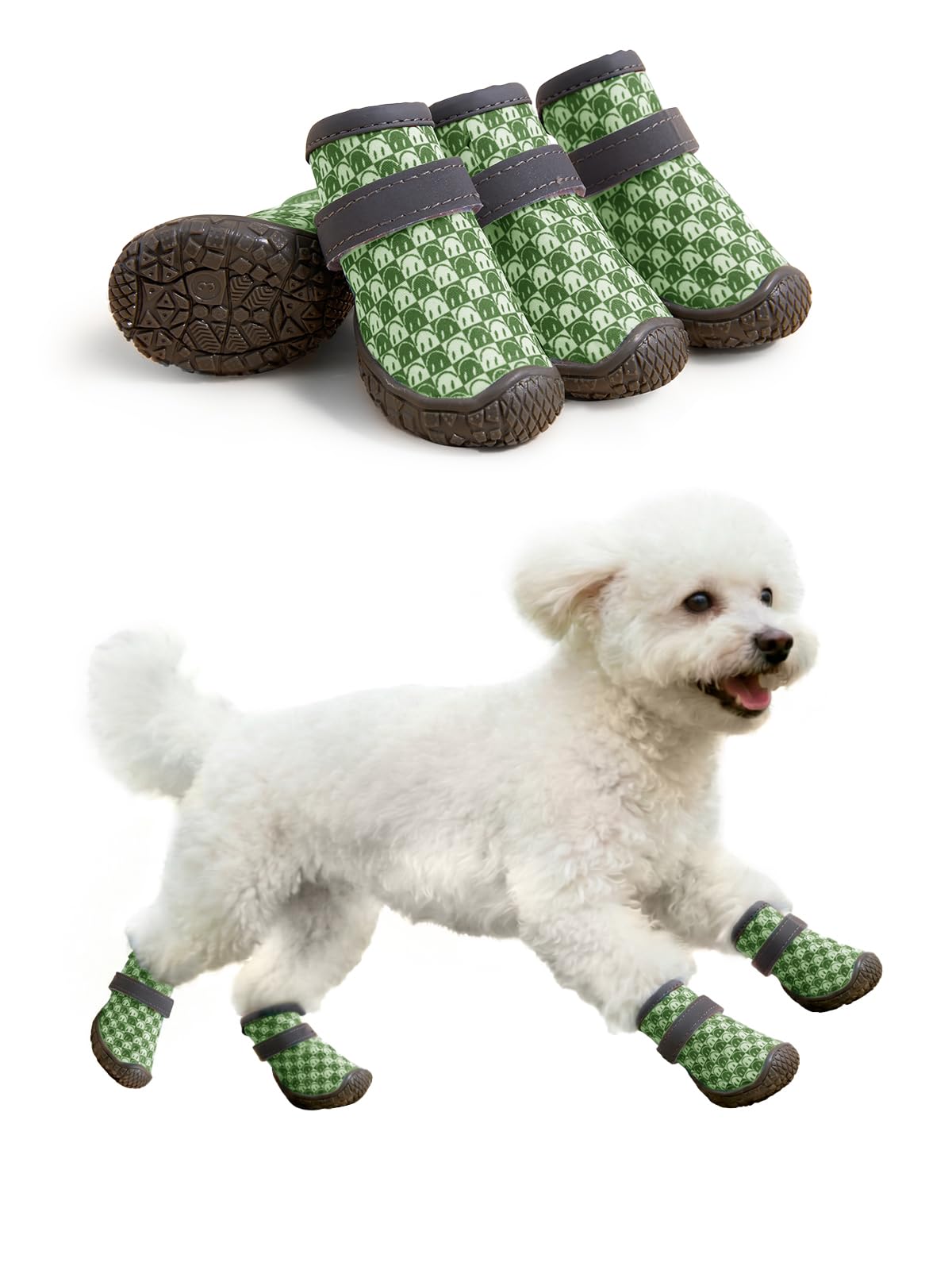 Dog Shoes Breathable Non-Slip Outdoor Booties for Small Medium Dogs, Pet Boots Paw Protector for Hot Pavement Hardwood Floors (Green, Large)
