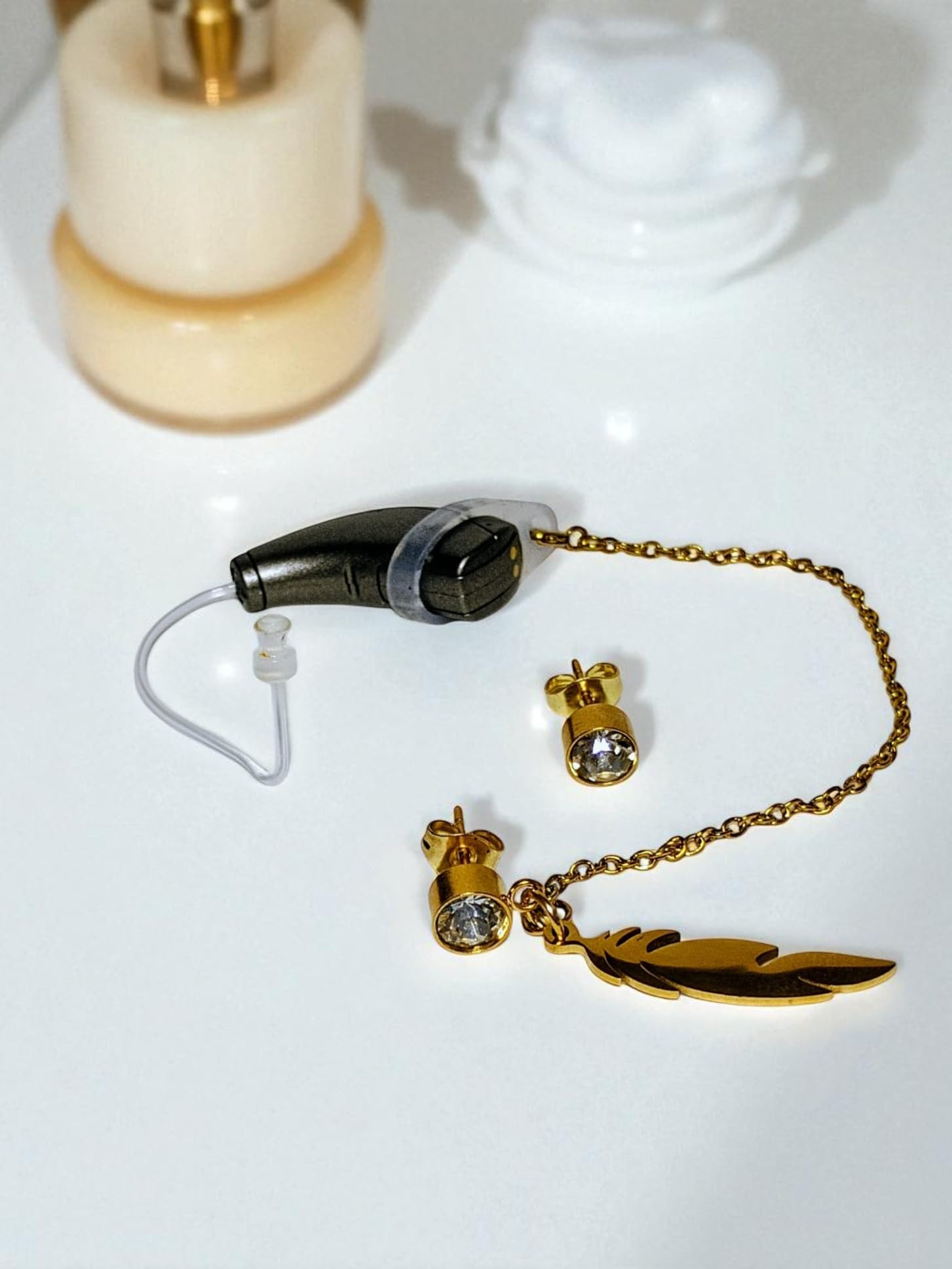 Boucles d'oreilles anti-perte pour écouteurs pour surdité | Chaîne de rétention pour maintien des aides auditives pour sourds | Empêche les chutes et les pertes d'amplificateurs ou d'implants (or)