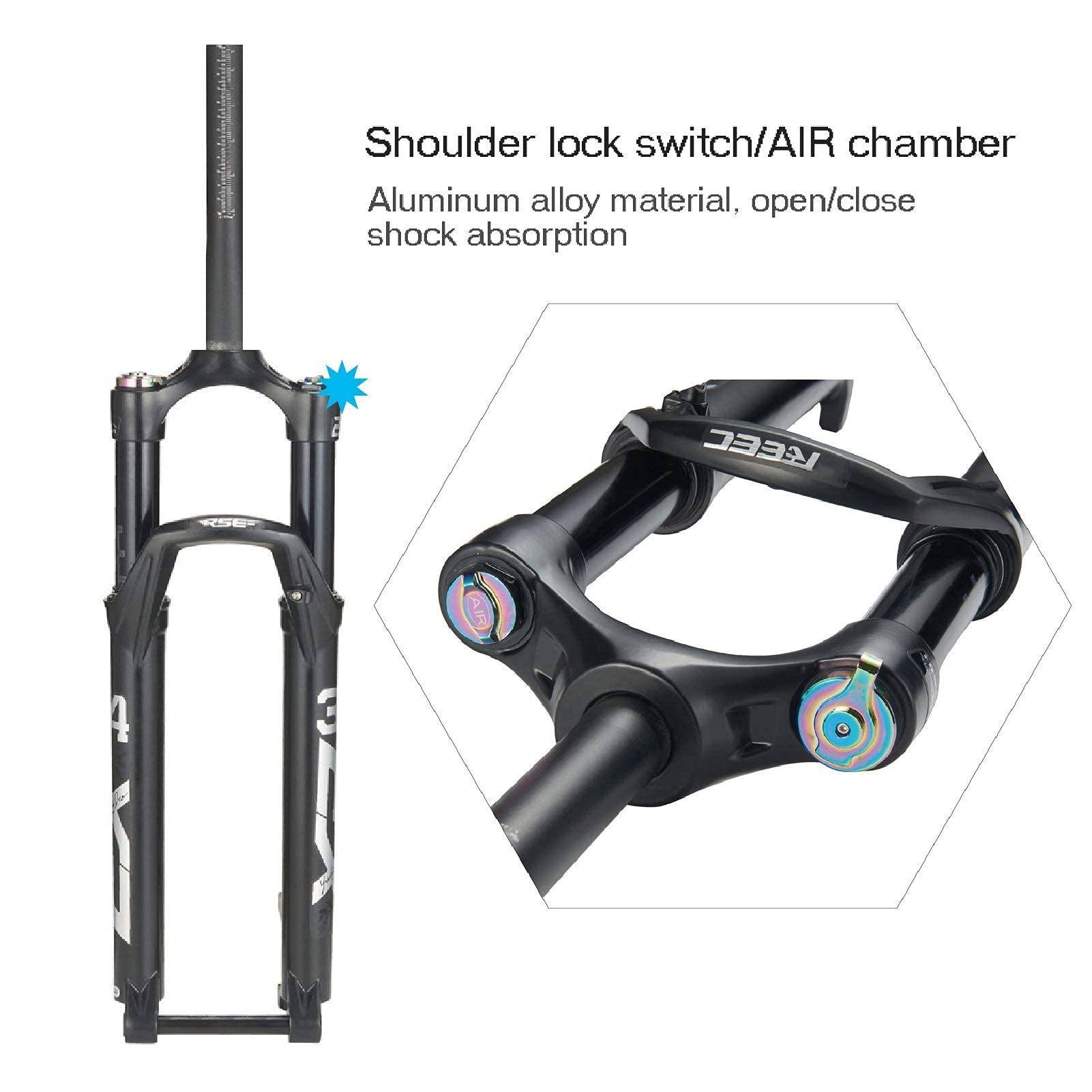 Fourche VTT 27,5 Pouces, Double Chambre à air 26/29, Tube Conique, Amortisseur 1-1/8", débattement 120 mm